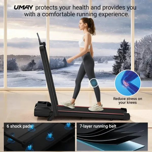 UMAY-Tapis de course pliable à moteur sans balais, vitesse jusqu'à 12 km/h, inclinaison réglable, compact et silencieux-idéal pour l'entraînement à domicile (jusqu'à 136 kg) – Image 5