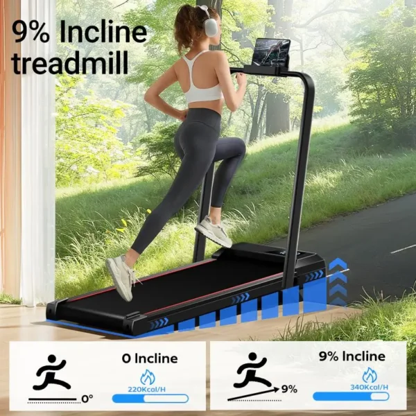 UMAY-Tapis de course pliable à moteur sans balais, vitesse jusqu'à 12 km/h, inclinaison réglable, compact et silencieux-idéal pour l'entraînement à domicile (jusqu'à 136 kg) – Image 4